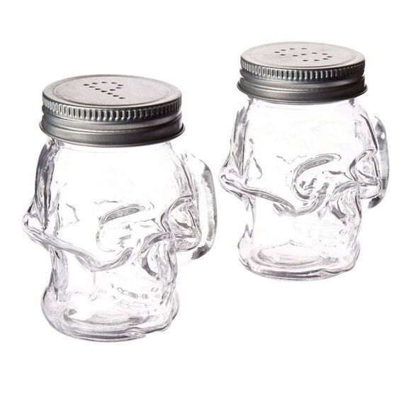 Circleware 66746 Skull Glass Mini Mug Salt and Pepper Shakers with Handles & Met - Picture 1 of 7